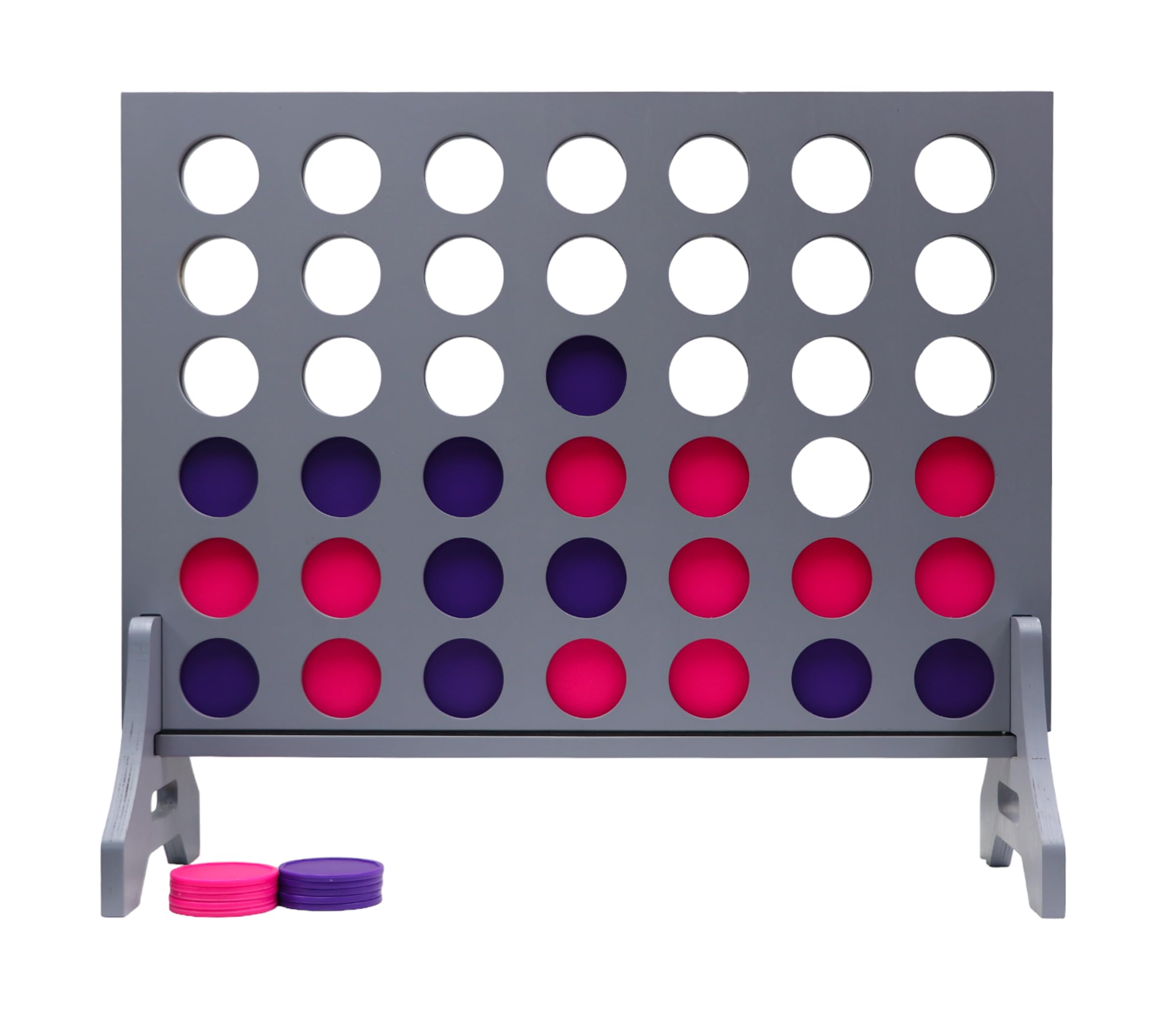 Giant 4 in a Row Game for Family &amp; Adults – Tailgating Pros Jumbo Grey Wooden Four in a Row Indoor &amp; Outdoor Yard Game for Family Party Fun, Portable Activities for Patio, Backyard, and Camping