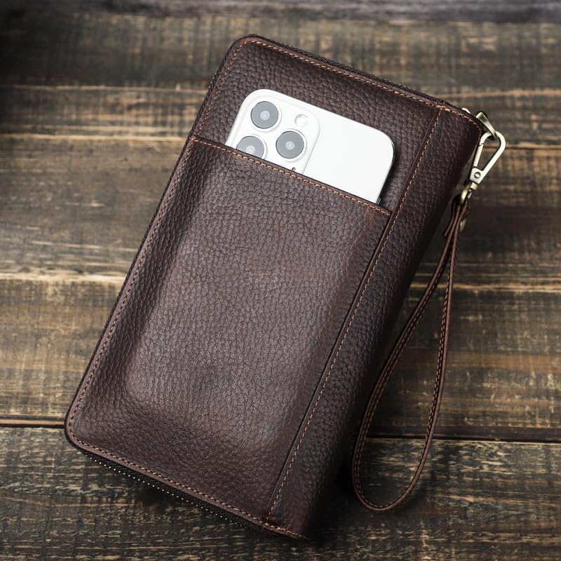 Cartera de piel auténtica vintage con bloqueo RFID y múltiples bolsillos para viaje 6