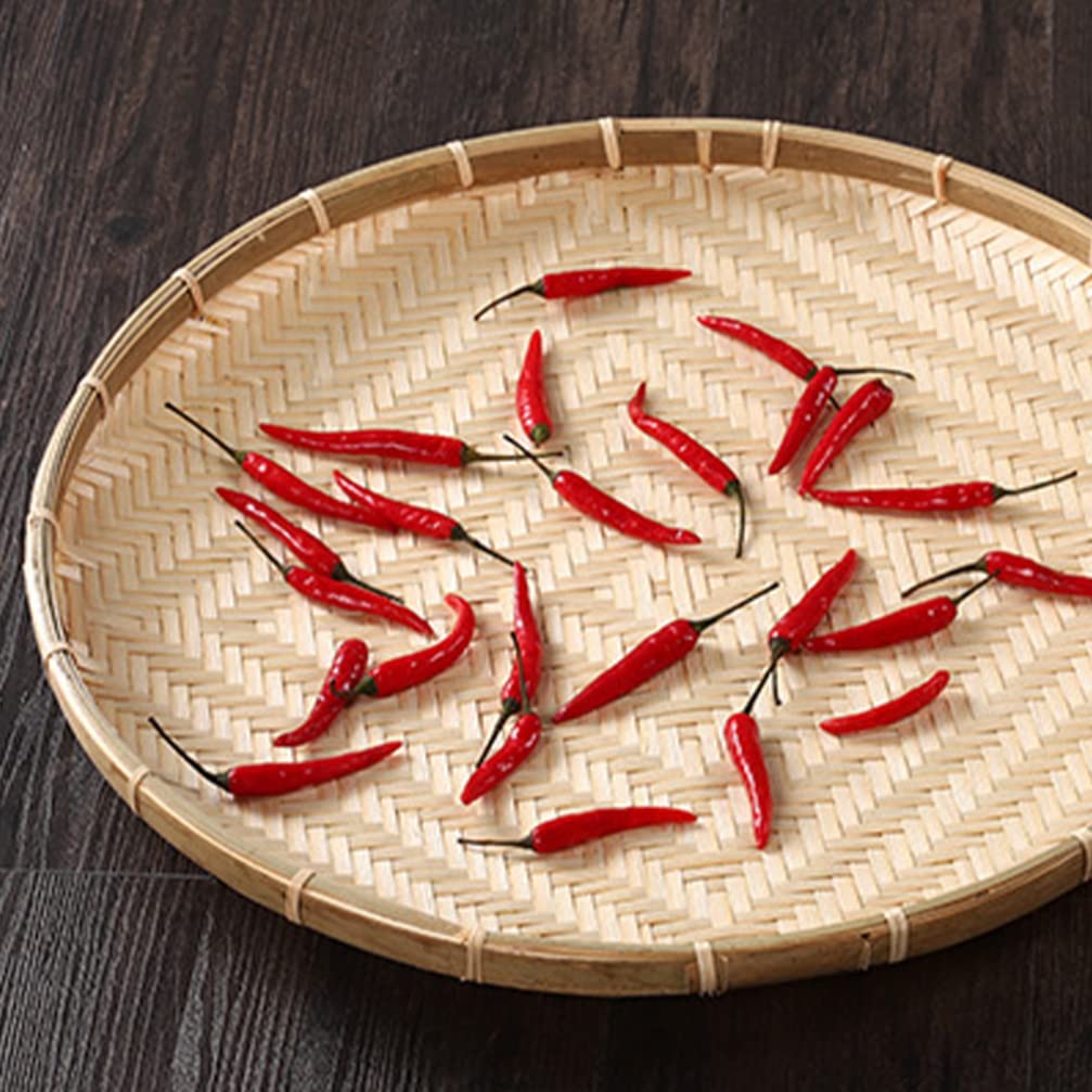 GANAZONO Woven Wooden Round Basket - Brown, Rustic, Intricate Woven Design - Multi-functional Fruit Vegetable Wash Strainer, Bread Basket, Farmhouse Storage Container - Decoration