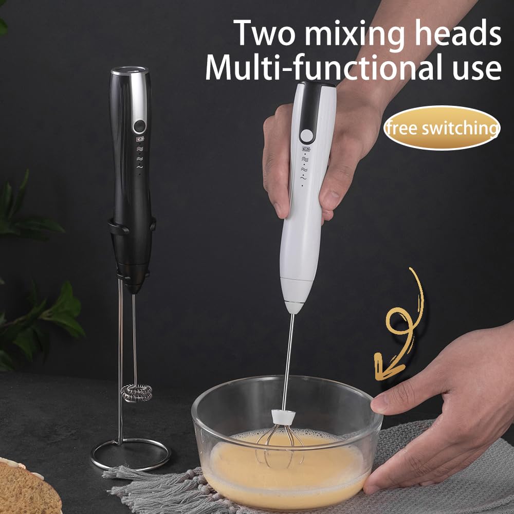 Ruciko - Espumador de leche eléctrico recargable de 3 velocidades, acero inoxidable, mini de mano. Carga rápida tipo C para lattes, café, batir huevos y chocolate caliente. Con cabezal de espuma de