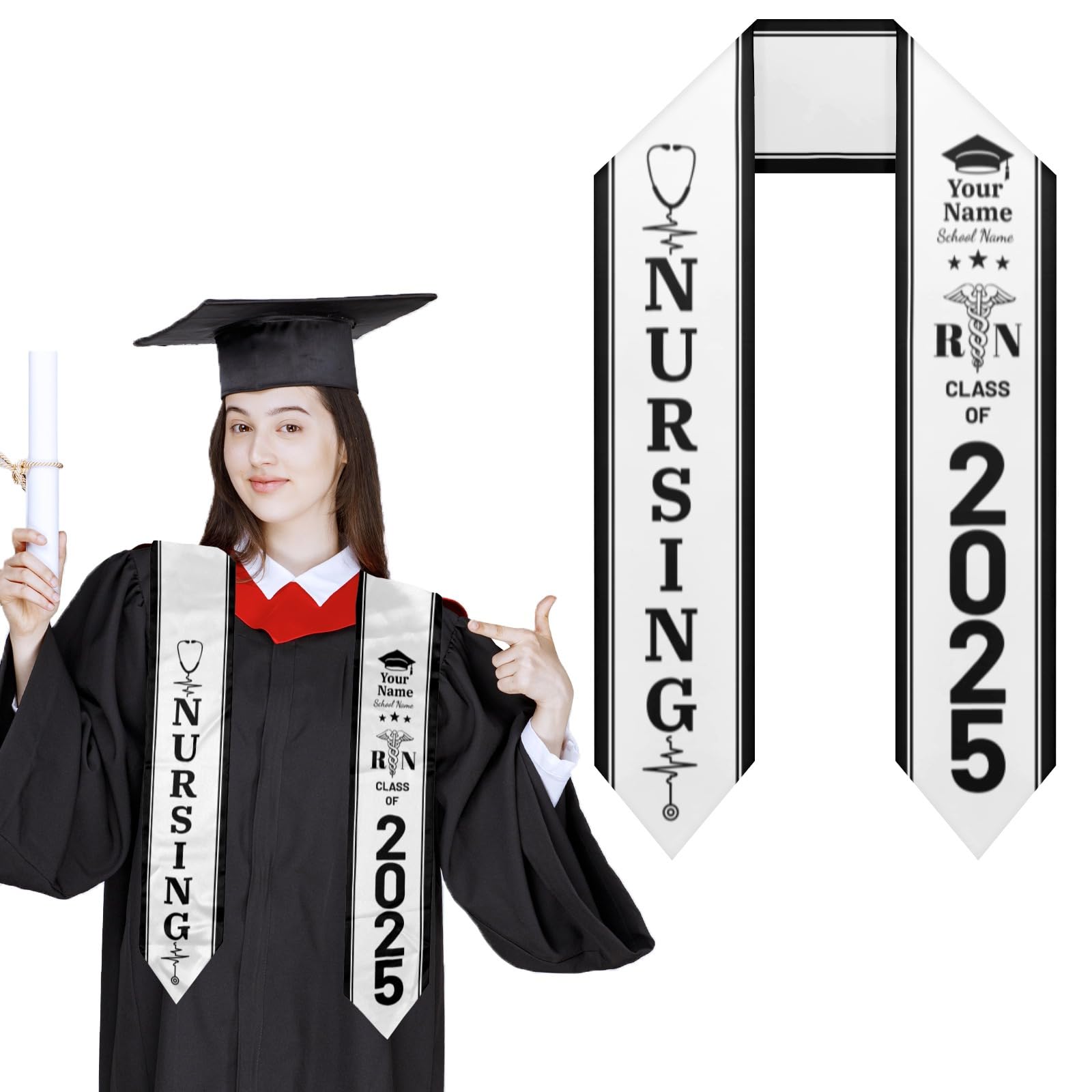 Personalized Nursing Stoles for Graduation 2025, Custom Nurse Stole with Medical Logo, Nurse RN Graduation Gifts, Class of 2025 Graduation Sash for Nursing Students