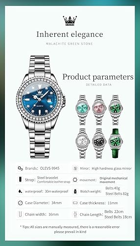 Miniatura 9 de OLEVS Relojes para mujer diamante con fecha de lujo de cuero femenino impermeable reloj de pulsera analógico de acero inoxidable reloj de mujer