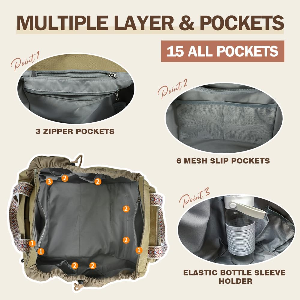 Travel Duffel Bag Weekender Bags for Women, Expandable Tote Handbag Diaper Bag Backpack Shoulder Bag for Car Work Daily