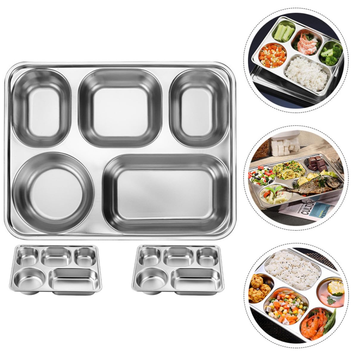 Mikikit Lot de 3 Plateaux-repas Compartimentés en Acier Inoxydable