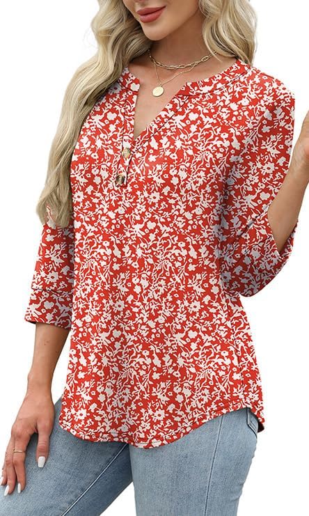 OFEEFAN Womens Tops 3/4 Sleeve Henley Shirts for Women Fall Fashion 2025 School Outfits for Teachers - Image 4