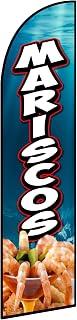 Mariscos Seafood Feather Flag, 8FT Mariscos Advertising Swooper Flag, Vivid Color and Fade Proof Mariscos Signs for Businesses (Flagpole Not Included)