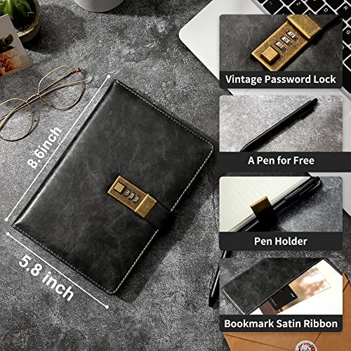 Cagie Diary With Lock, Waterproof Journal With Lock For Men And Women 192 Pages Mens Locked Journal With Pen& Gift Box, A5 Pu Leather Journal For Men, Password Protected Notebook With Lock, Black #TOP1