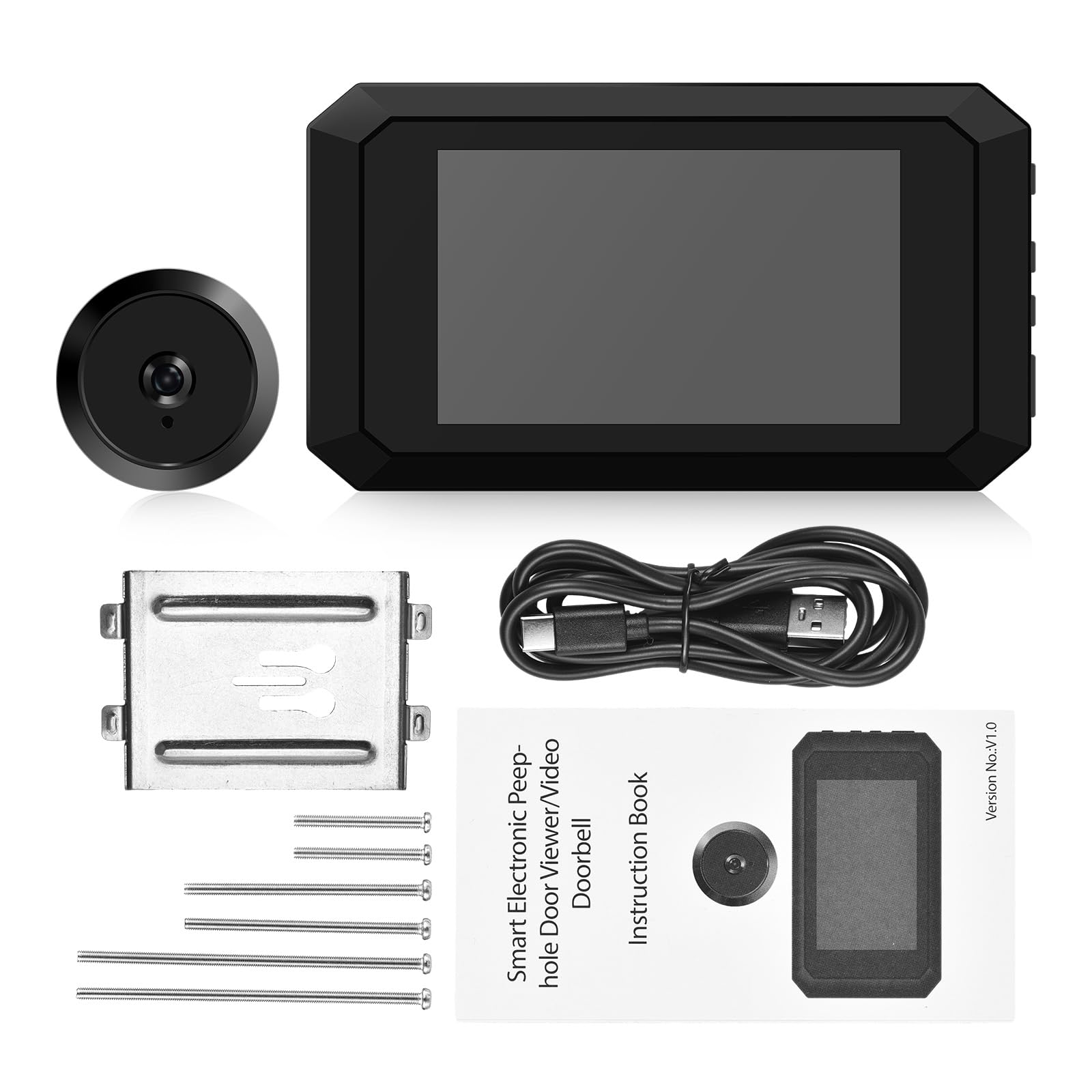 Visor digital de puerta de mirilla, monitor LCD de 3.97 pulgadas con kit de cámara de 1080P 2MP, ángulo de visión amplio de 120°, visión nocturna a color, batería integrada de 1400 mAh