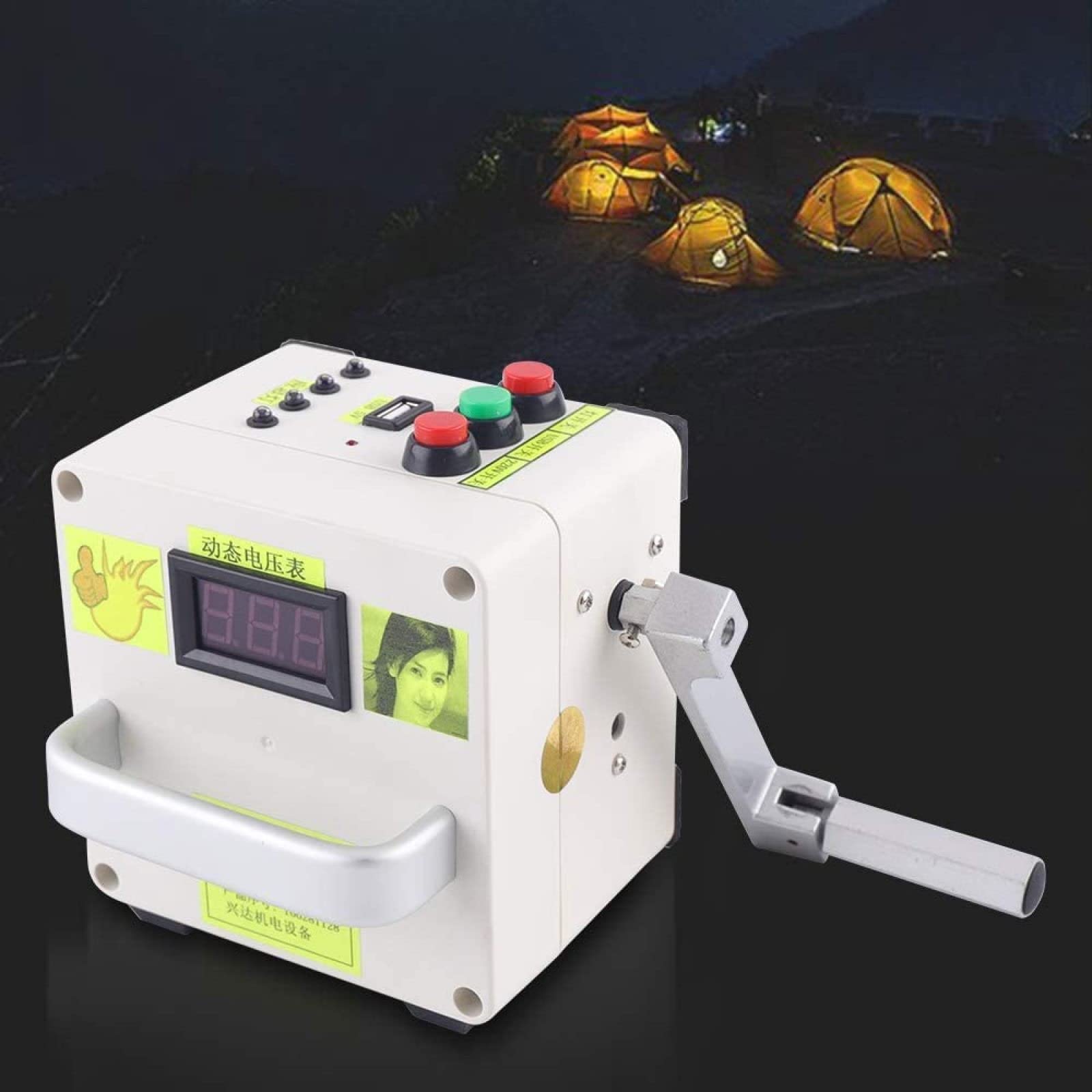 Piccolo generatore portatile a manovella, 220 V, esterno, multifunzione, alimentazione di emergenza, caricatore USB per telefono cellulare e computer