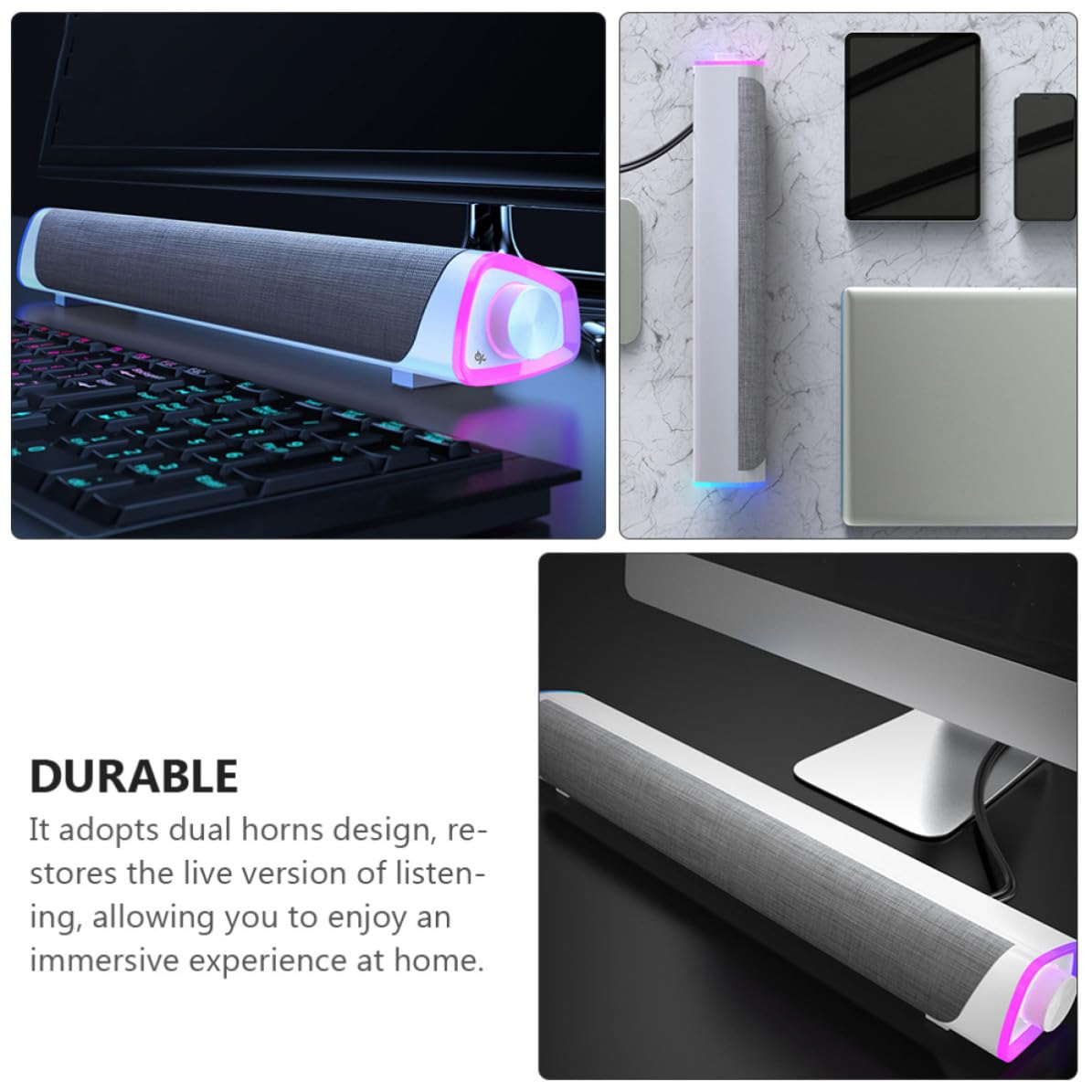 Hemobllo Soundbar Design Salvaspazio Doppio Altoparlante Cablato Qualità Audio Super Chiara per Computer e Tablet per Ufficio e Scuola