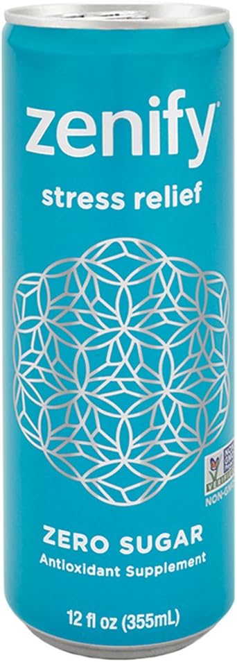 Zenify Zero Sugar All Natural Sparkling Calming Stress Relief Beverage, Formula with L-Theanine, GABA, Vitamin B6, and Glycine, Non-GMO, Gluten-Free, Vegan, 12 Fl Ounce (Pack of 12)