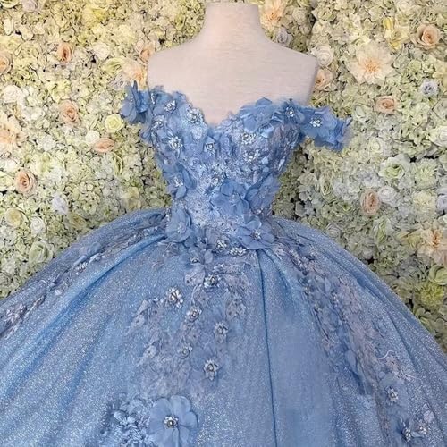 Off The Shoulder Quinceanera Dresses Lace Appliques Ball Gowns 3D Floral Flowers Sweet 16 Prom Gowns for Women4