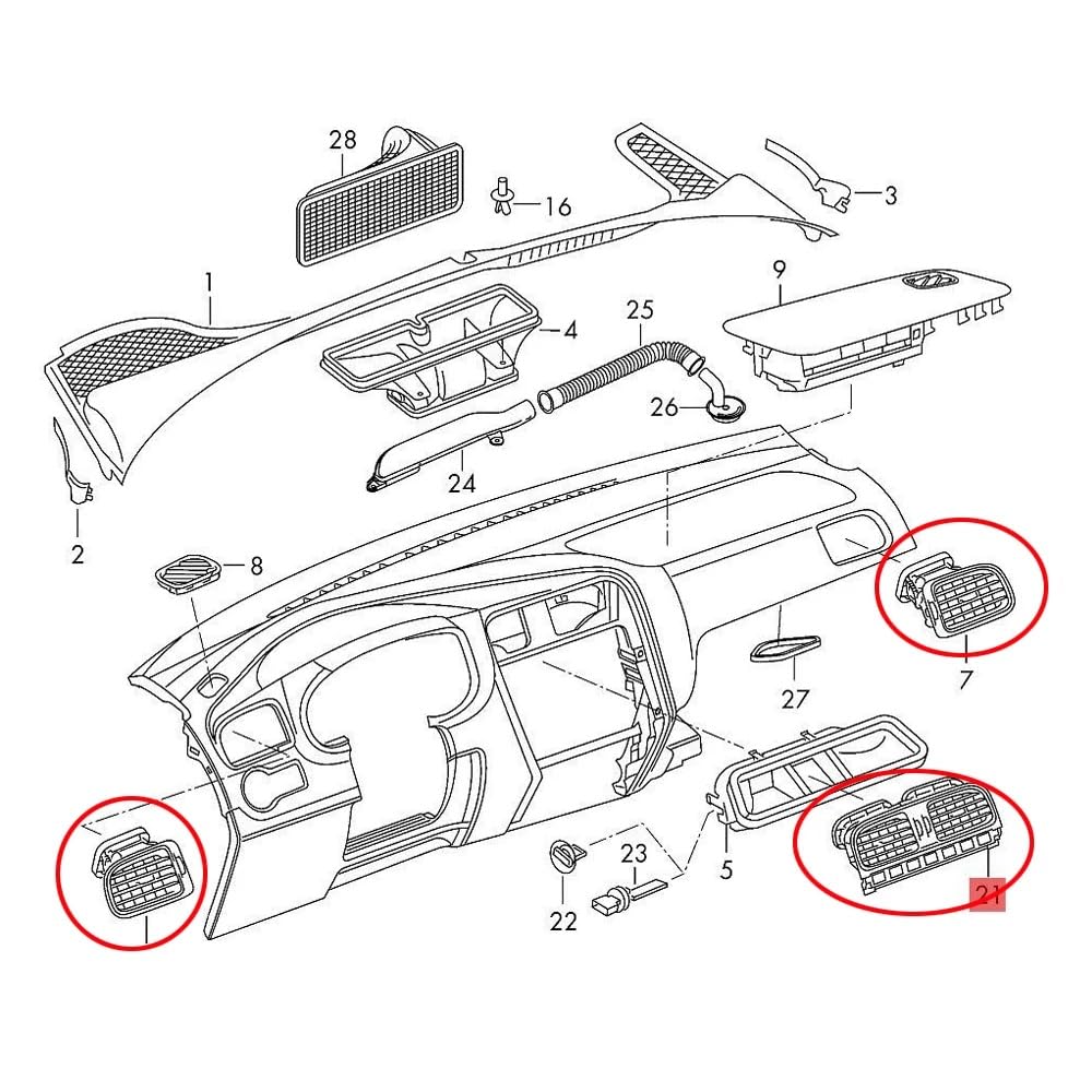 Bocchetta Aria Condizionata Per Cross Per Polo 5 6R Per Berlina Per GTS Per 2011-2013 Cruscotto Anteriore Aria Condizionata Uscita Vent 6R0819703/704/728 Auto Presa D'Aria(-09-Matte black middle)