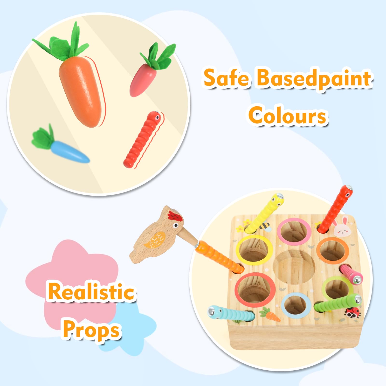 Baby Montessori Toys for 1 year old, Wooden Carrots Harvest Magnetic Sorting Pop Up Toys Baby Sensory Toy for 12 Months - Image 4