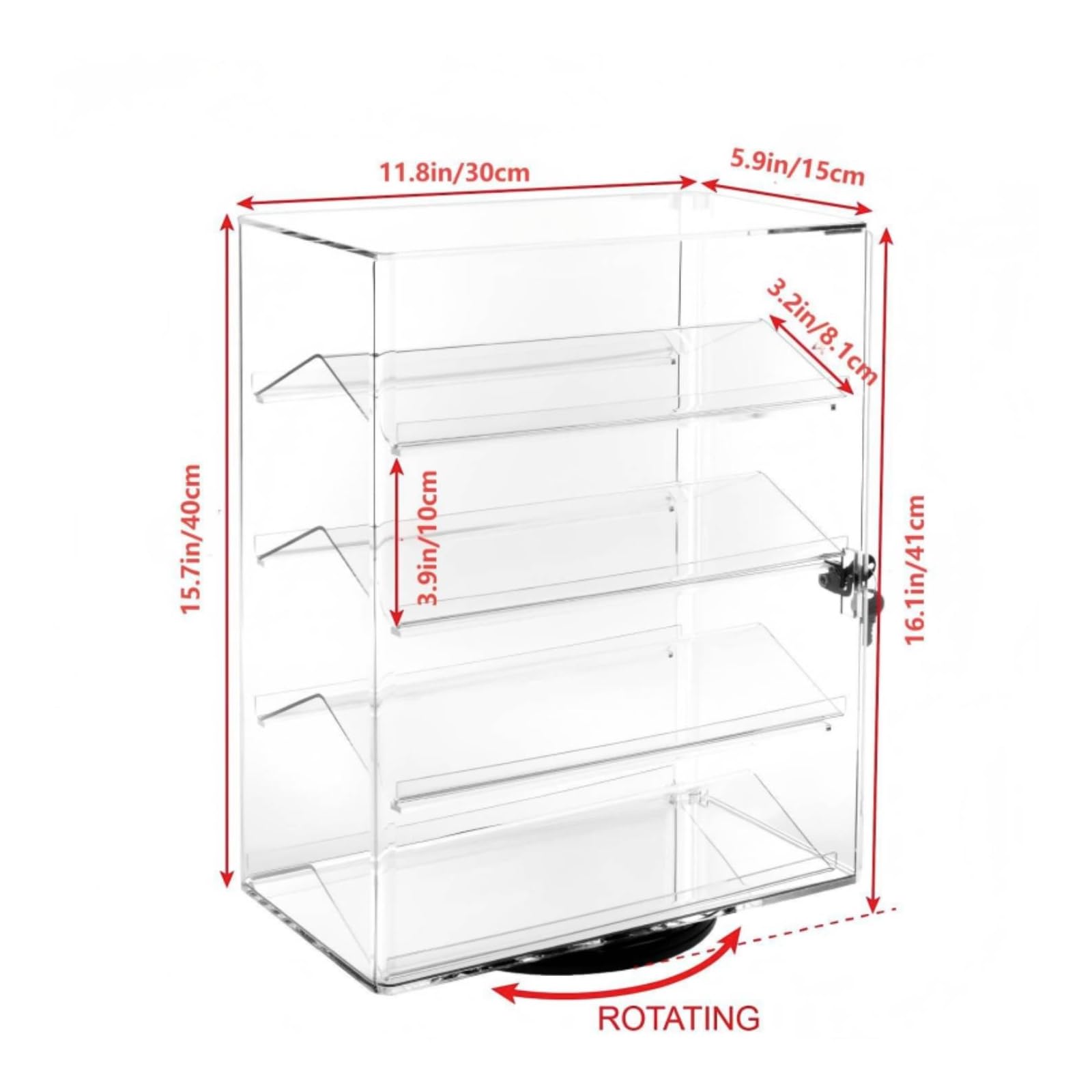 Sharplace Kompakter Acryl Displaybehälter mit Schlüsselverschluss Und Rotationsfunktion für Uhrenketten Ringe Und Schlüsselanhänger für Fachgeschäft Und Sammlerpräsentation