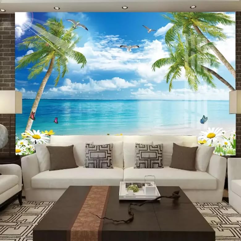 Paysage naturel de plage en papier peint 3D pour restaurant