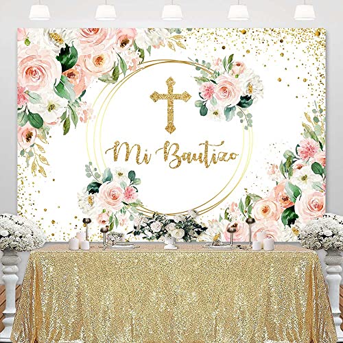 Sensfun Mi Bautizo Fondo Rosa Floral 7x5ft miniatura 2