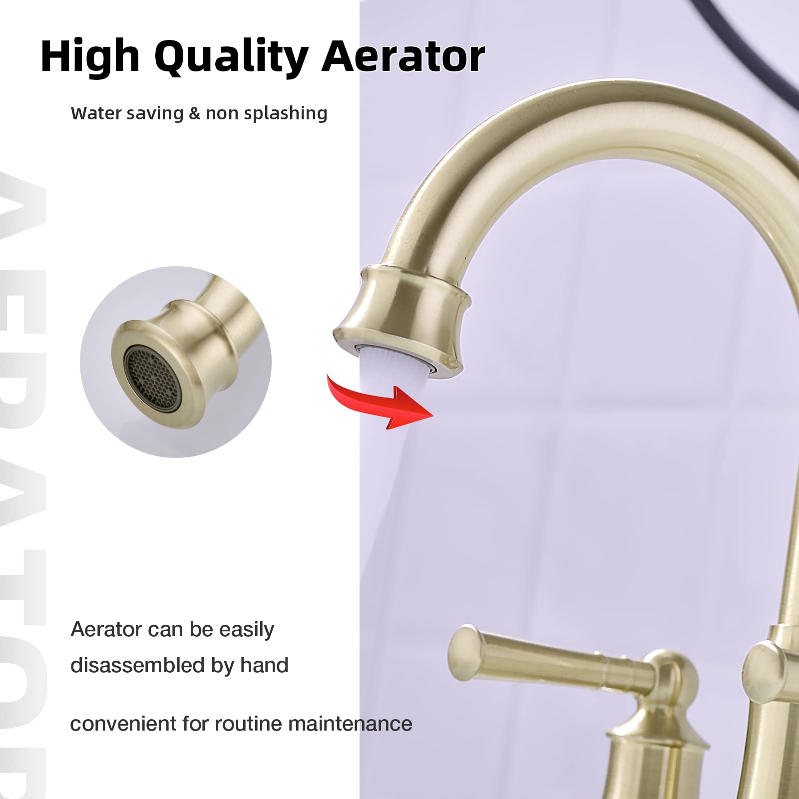 4 Inch Centerset Bathroom Faucet Brushed Gold with Overflow Sink Drain and cUPC Water Supply Lines 2 Handle — view 5