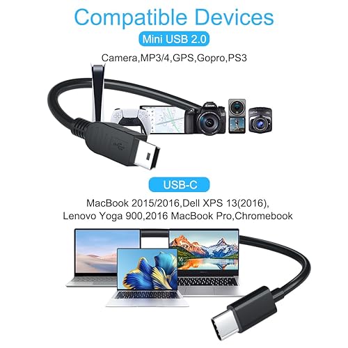 Miniatura 2 de Cable USB-C a Mini USB, cable de carga tipo C a Mini-B compatible con cámara Canon, cargador rápido para GoPro Hero 3+, Ti-84 Plus, controlador PS3,