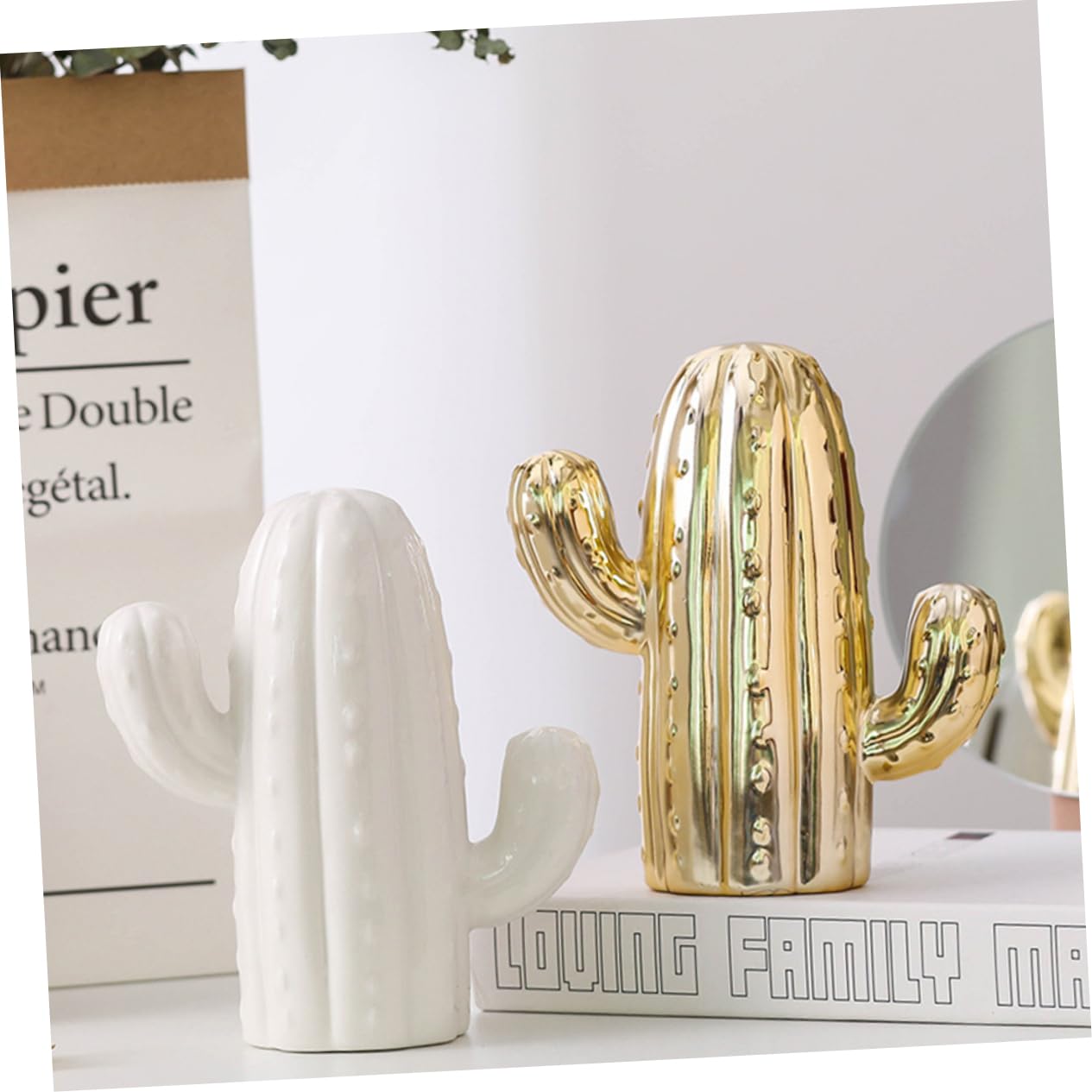 Keramik Kaktus Spardose Gold, Nordischer Stil, 1 Stück
