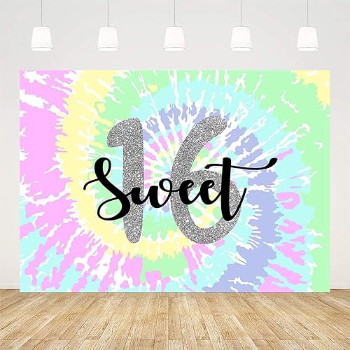 Miniatura 2 de SENDY Fondo de 7 x 5 pies, decoración de fiesta de cumpleaños de teñido anudado, suministros para niña, princesa, macarrón, color pastel, arco iris,