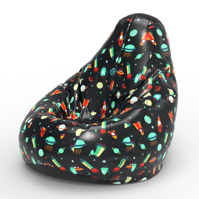 Image of Biggie Bean Bag 2XL Bean Bag Chair with Beans Filled-Perfect for Living Room,Bedroom,Study-Sale Design(Printed - Full-Space Rocket - F - Black)-Faux Leather