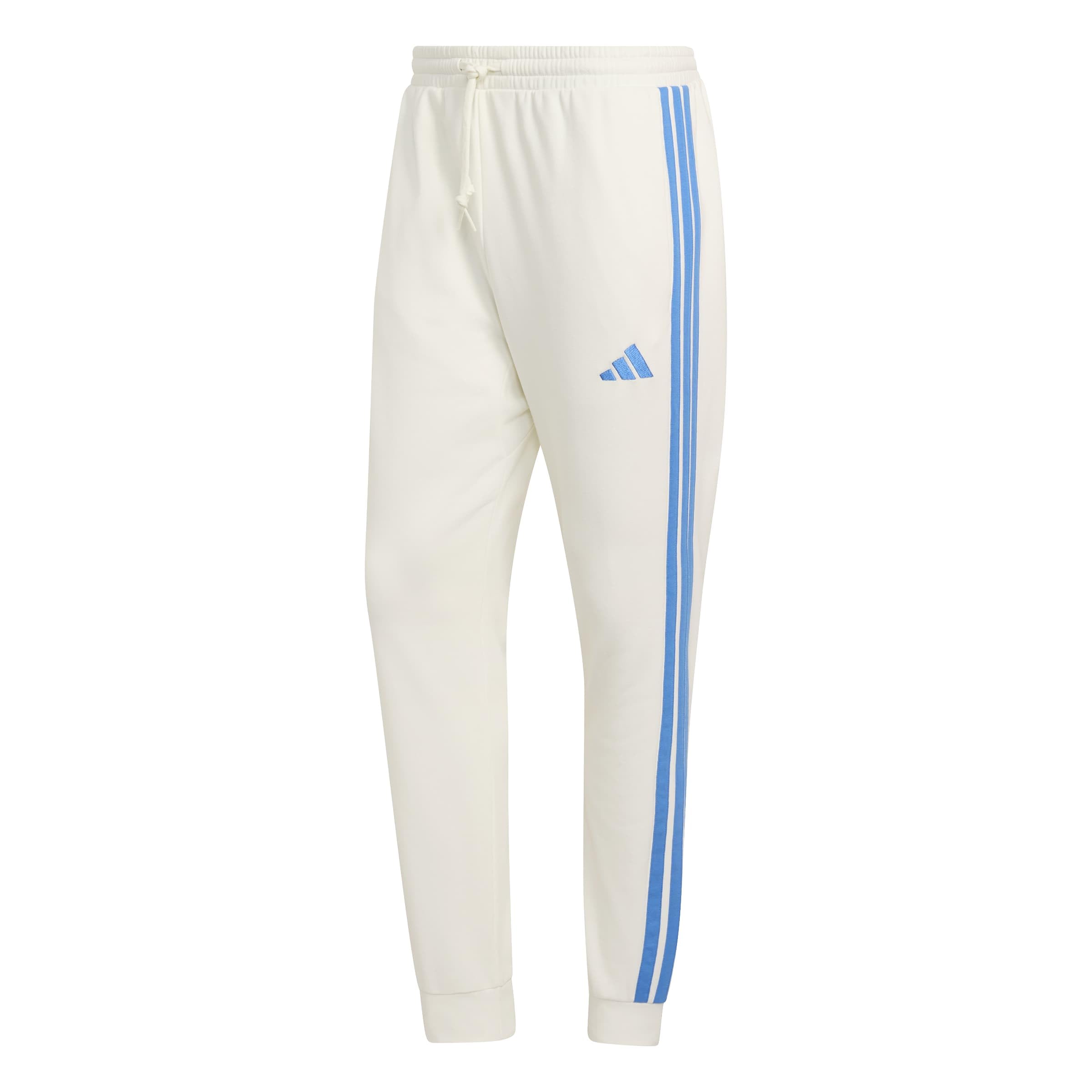 adidas Men's Essential Three Stripes French Terry Pant, Off White/ray Blue, XL Short