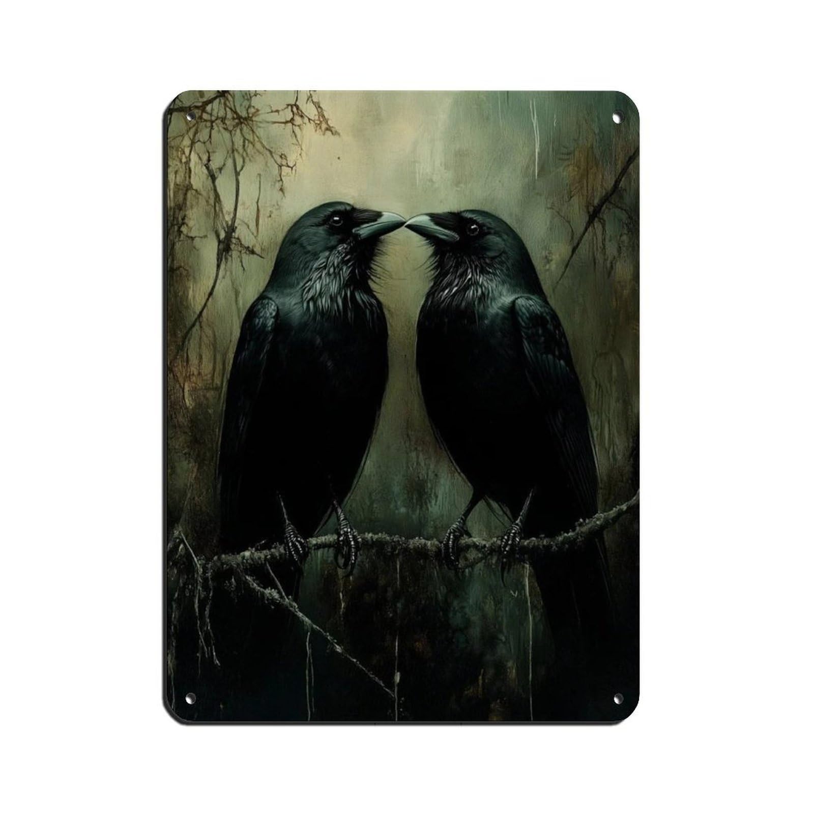 Norse Mythology Ravens Art, Gothic Romantic Crow Tin Sign Vintage Metal Pub Club Cafe Bar Home Wall Art Decoration Poster Retro 12x16inch(30x40cm)