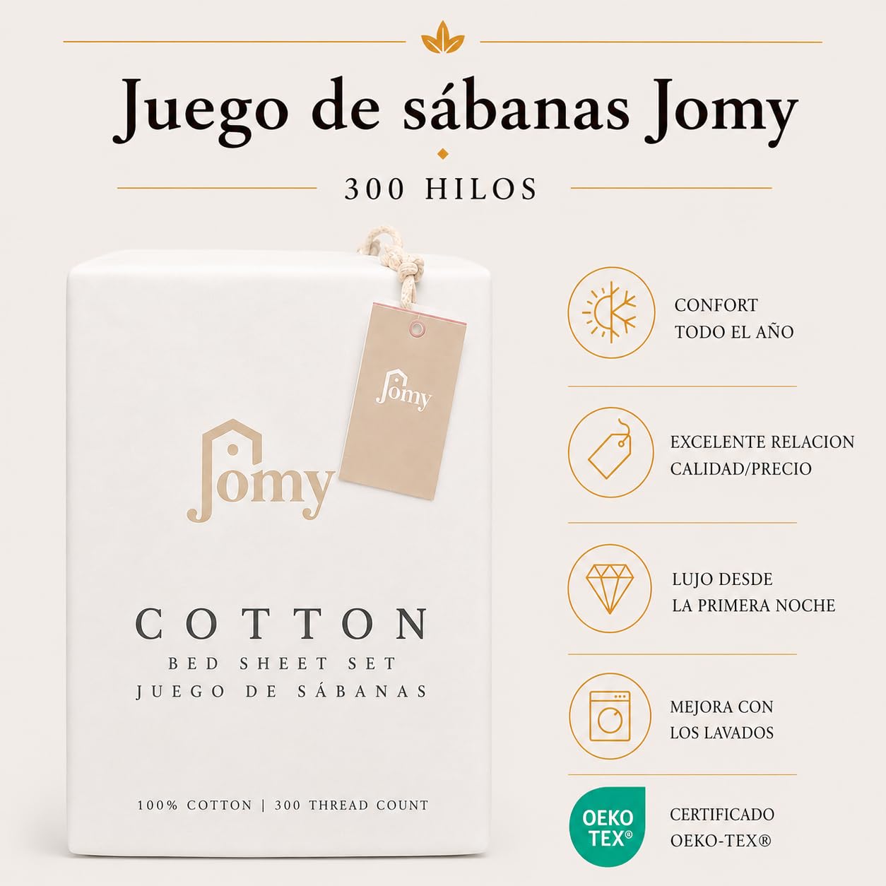 Jomy Juego de sabanas 150 x 190/200 cm Algodon de 300 Hilos Blanco Juego Cama sábana encimera + sábana Bajera Ajustable + 2 Fundas de Almohada 50 x 75 cm 100% Algodon Blanco