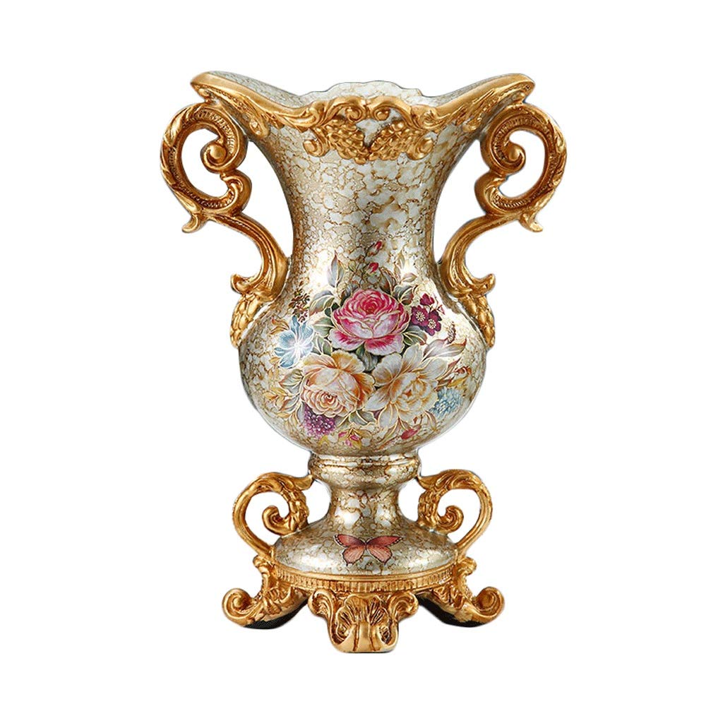 SnamicE Fashionable Resin Art Vase Living Room Dining Table Dried Flower Flower Arrangement Bottle Binaural Handmade Vase Home Decoration Crafts,Height 30Cm,Brown,
