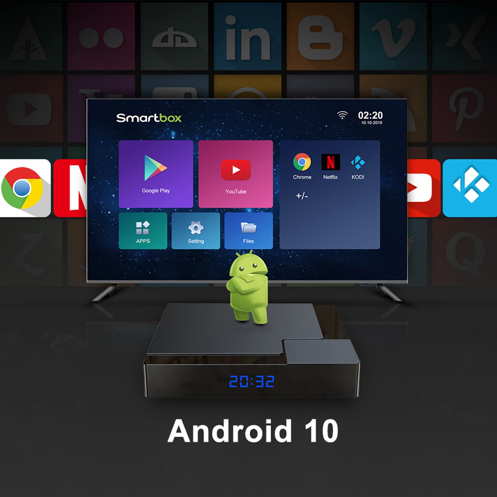 Mini Lecteur Multimédia de Diffusion en continu Android 10.0/Boîte TV 4K - LCD Display,4GB+32GB