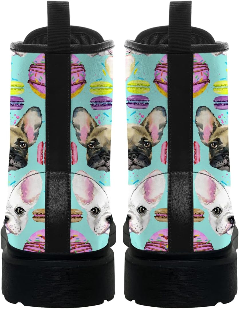 Dog Print Boots Womens Mens Combat Boots Vegan Leather Lace Up Ankle Boots Dog Lovers Waterproof Shoes Gifts for Him Her