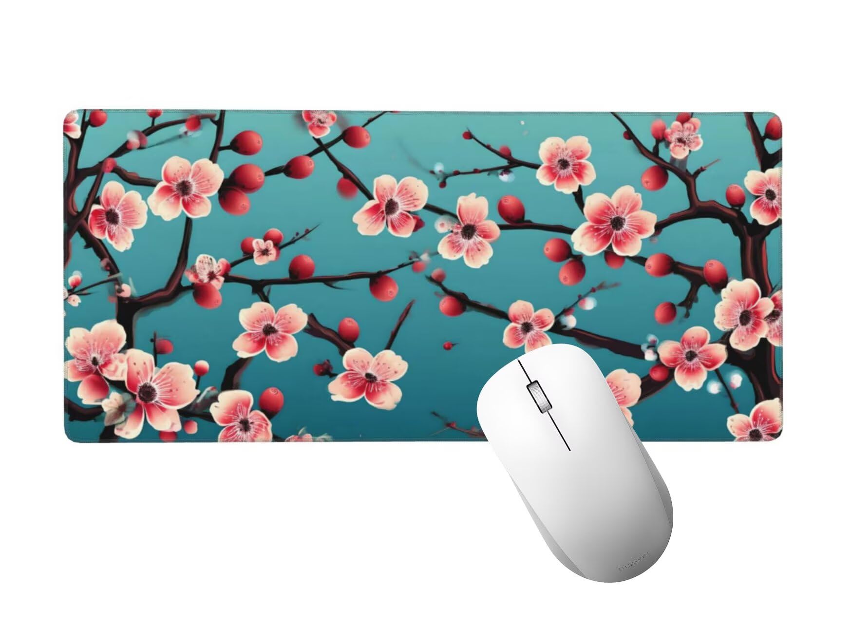 Podkładka pod mysz z kwiatami XXL 1400 x 600 mm, duża podkładka pod mysz do gier biurowych z przeszytymi krawędziami i antypoślizgowym tyłem, podkładka pod mysz z drzewem dla graczy na klawiaturę i