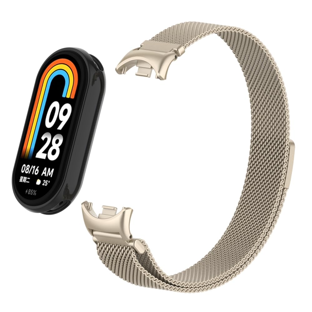 HchenH Bracelet Compatible with Xiaomi Mi Band 8, Stainless Steel Metal Adjustable Replacement Strap, Soft Breathable, Magnetic Mesh Woven Watch Straps for Xiaomi Mi Band 8