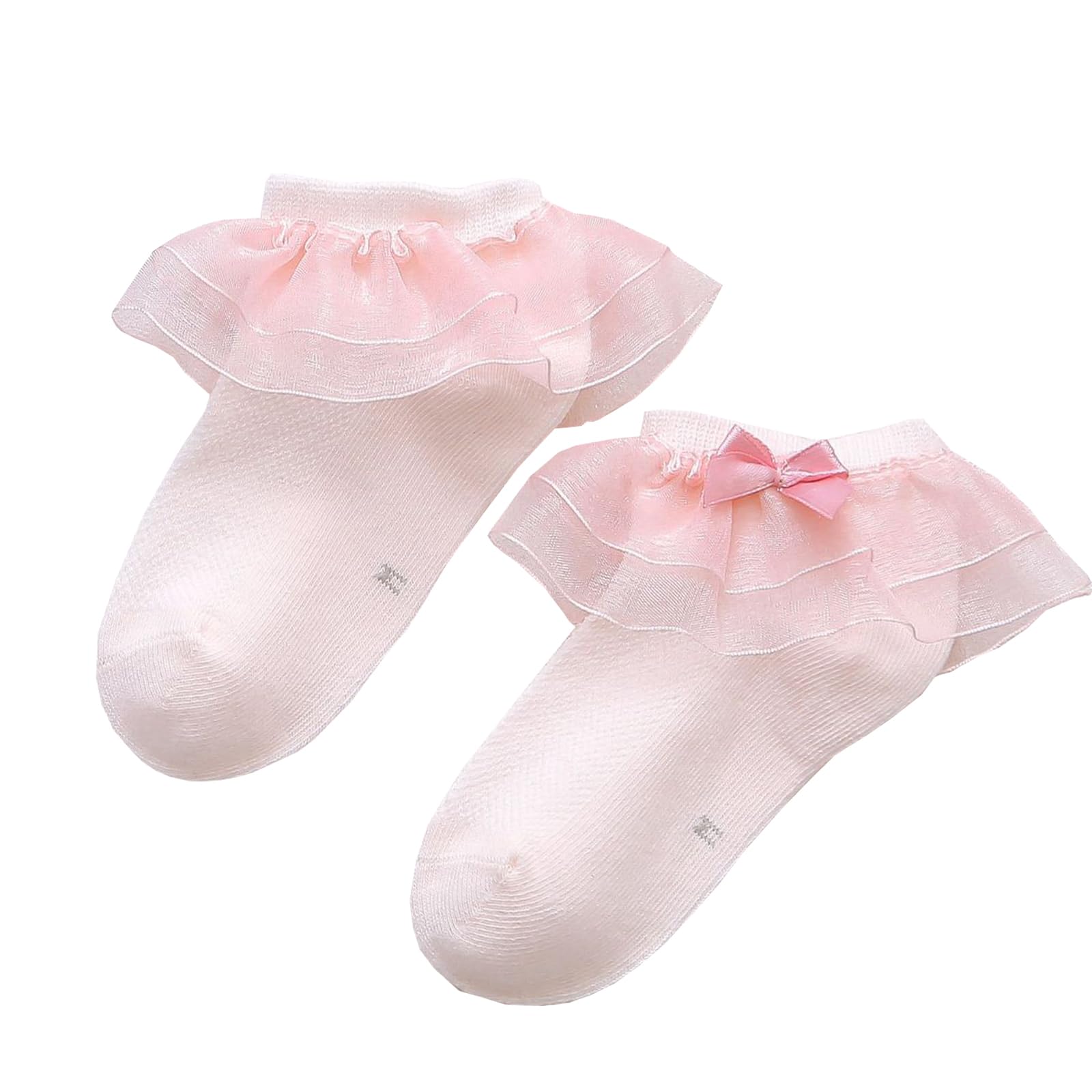Baby - Calcetines de malla con volantes de algodón blanco para niñas y niñas, 6 unidades - rosa - 6-8 años
