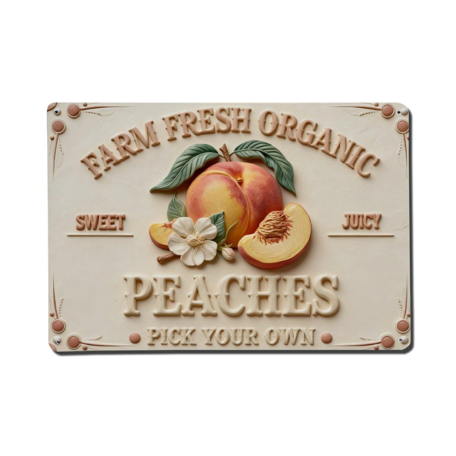 Iageret Vintage Farm Fresh Organic Peaches Pick Your Own Metal Tin Sign Retro Wall Decor, Bar Garage Cafe Kitchen Home Wall Art Poster Decoration 8X12inches