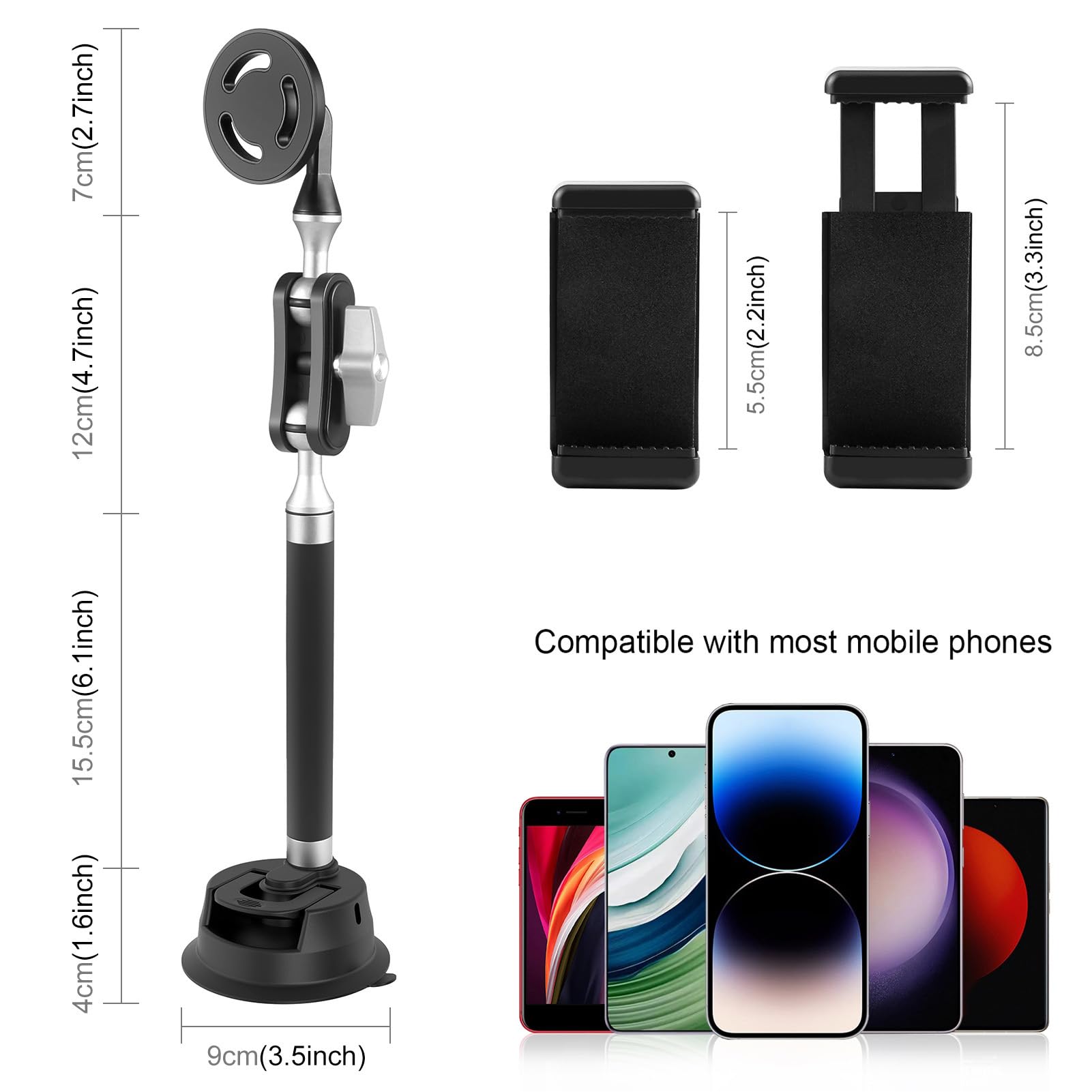Supporto per Telefono per Auto Supporto a Ventosa Universale Forte e Potente per Parabrezza, Cruscotto, per Telefono a Ventosa per Carichi Pesanti Regolabile a 360° con Cuscinetto in Gel