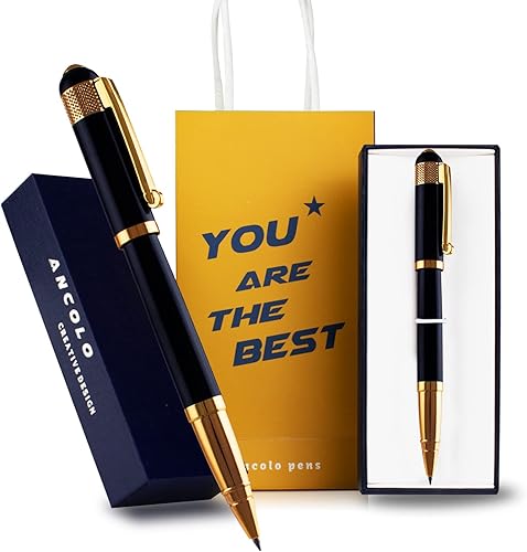 Ancolo Juego de regalo de negocios con caja de bolígrafo, 2 recambios de tinta negra, cuerpo de metal, grabado con nombres, mensaje en los