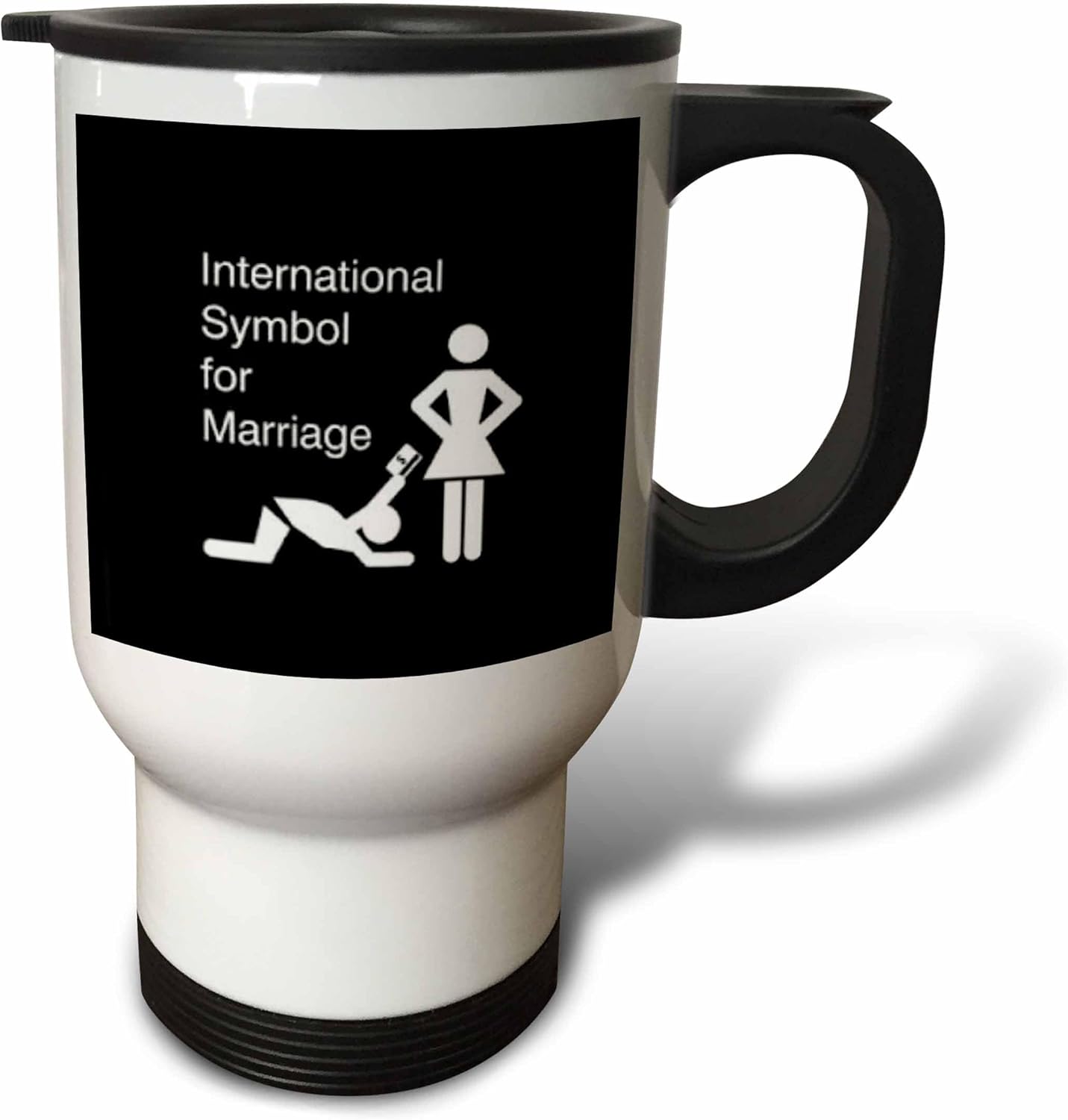 3dRose International Symbol for Marriage White Picture on Black Background Travel Mug, 14-Ounce, Stainless Steel