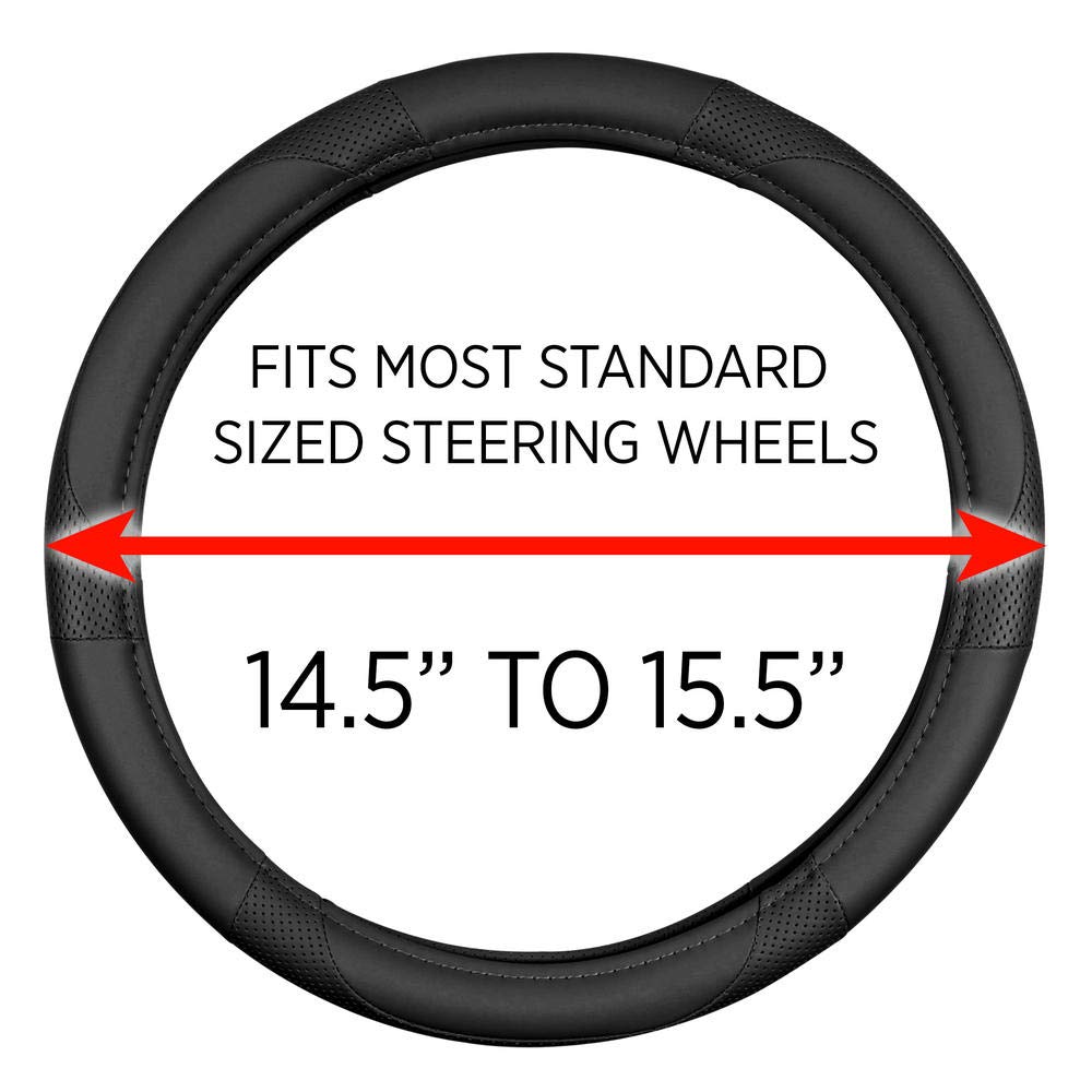 Motor Trend Perforated Microfiber Leather Steering Wheel Cover for Cars Trucks SUVs Vans, Sporty Racing Improved Grip Anti-Fatigue Ergonomic Design, Airbag Compatible - Fits Standard 15" Inch - Black