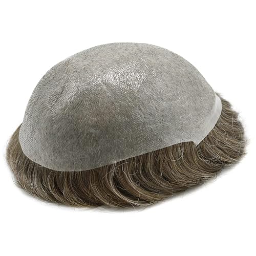 Miniatura 216 de Toupee For Men Ultra Thin Skin Human Hair Piece For Men Toupee V-loop Natural Looking Hair Replacement System Hairpiece 8x10#210#2 DARKEST BROWN+10%