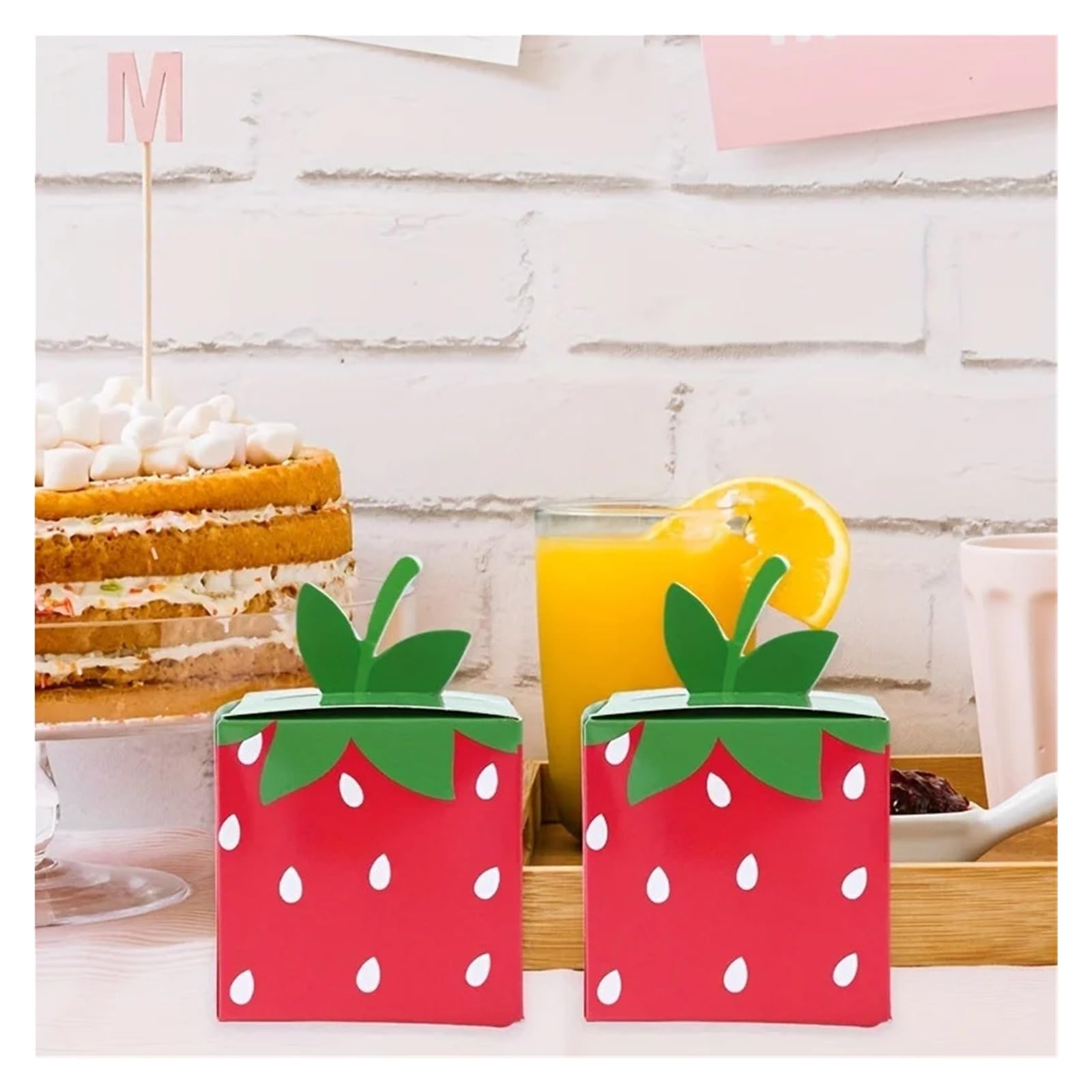 12/24PCS Sweet Fruit Strawberry Theme Paper Cookie Candy Box Gift Packing Boxes For Birthday Wedding Party Deco per Feste e Vacanze(Pink,24pcs)