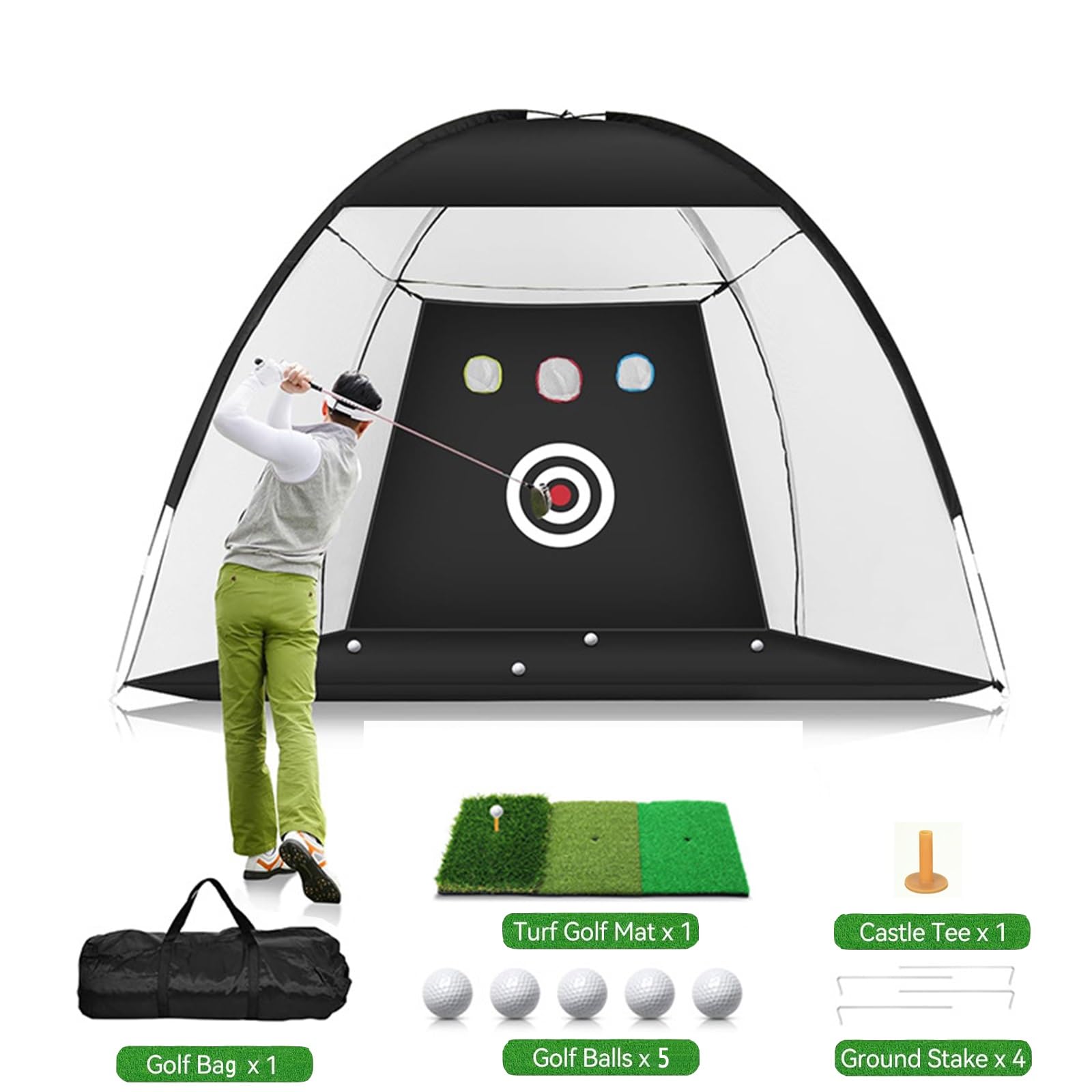 Filet d'entraînement de golf, cible de frappe avec tapis de frappe, kit d'aide à l'entraînement, tente d'entraînement, sac de transport, sports d'intérieur et d'extérieur, cadeau pour tous les âges, y