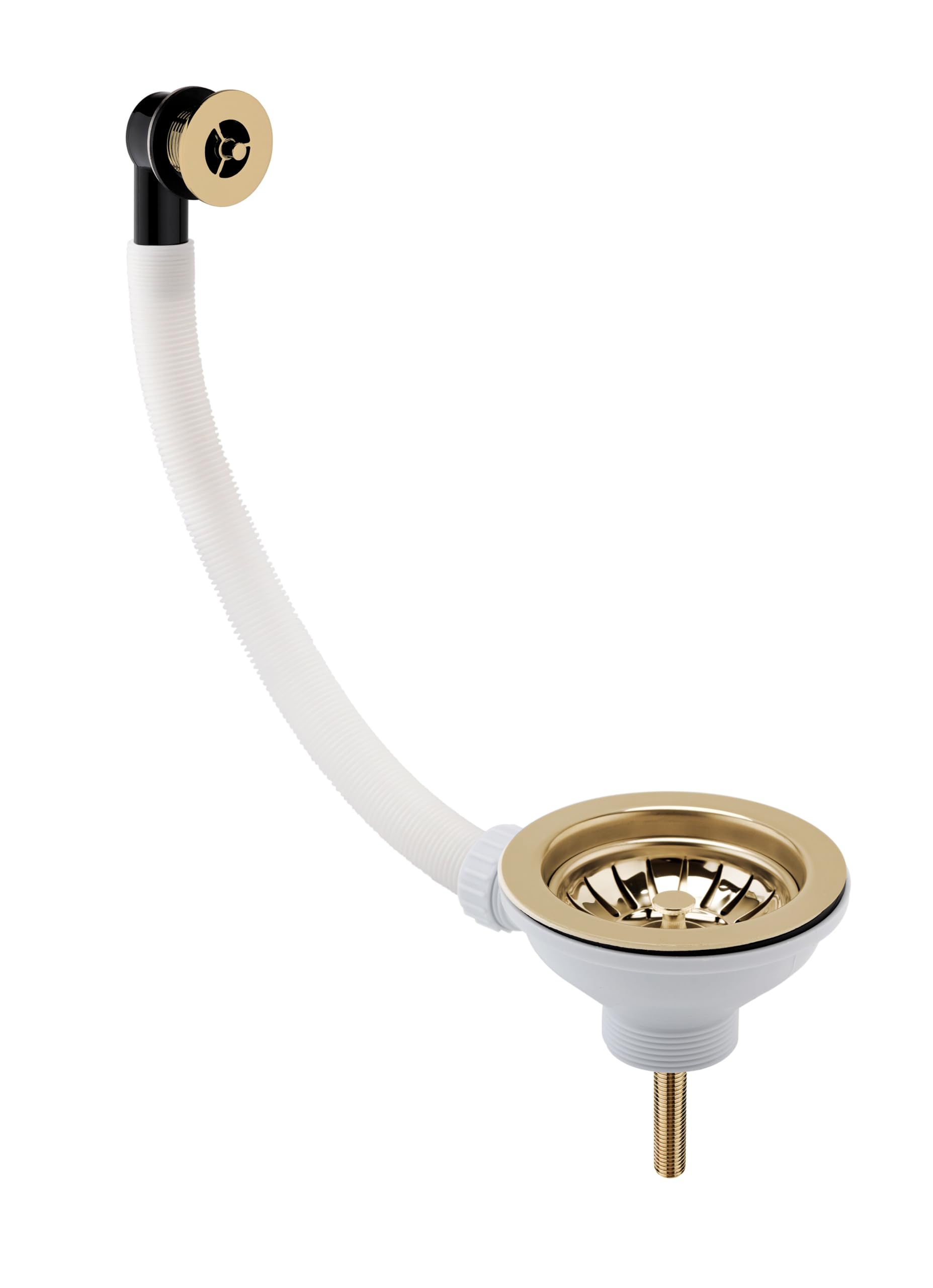 Balterley Kitchen Sink Waste Kit with Basket Strainer & Round Overflow, 1/2 inch Sink Waste Pipe, Stainless Steel Kitchen Overflow Kit, 90mm Standard Fittings - 115 x 115 x 63mm (Brushed Brass)