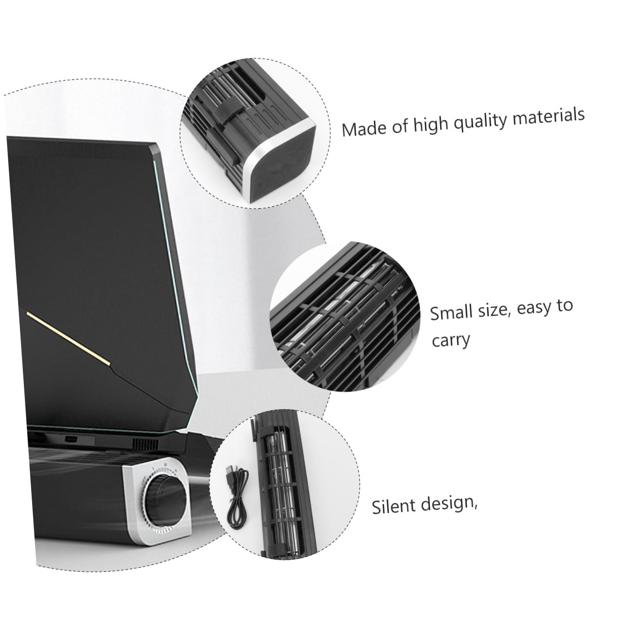 Notebook Cooler Portatile con Silenziosa in Metallo Supporto Regolabile con Raffreddamento USB e Connettori Posteriori Base Raffreddamento Desktop per Laptop Tablet e Smartphone