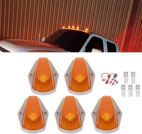 5 luces de marcador de cabina, luces LED blancas de techo de cabina con lente ámbar, luz superior con paquete de cableado compatible con Ford