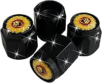 Vista 10 de Tapas de vástago de válvula de neumático de margarita, 4 tapas de válvula de aire de metal negro, tapas de vástago de rueda de automóvil