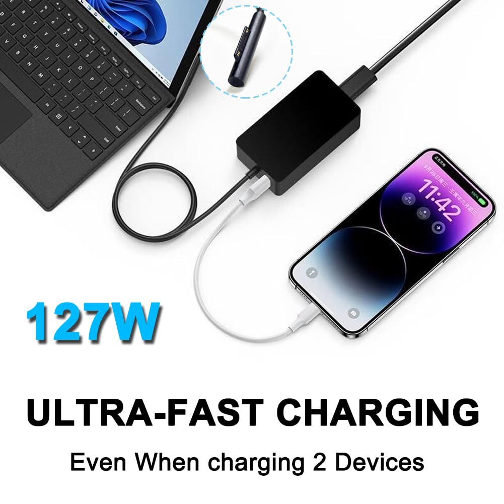 XITAIAN 127W 15V 8A 1932 Adapter Netzteil Ladegerät Ladekabel Ersatz für Microsoft Surface Pro 11/10/9/8/7+/7/6/5/4/3/X, Surface Laptop 7/6/5/4/3, Surface Book 2/3, Surface Laptop Studio 2/1