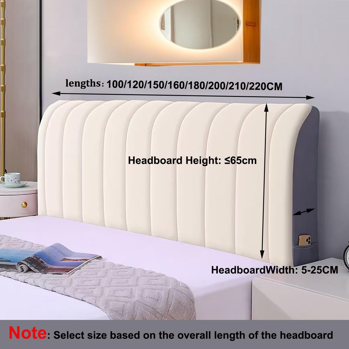 2025 Nuovo Copritestata Del Letto Matrimoniale Imbottito ,Copri Testata Letto Matrimoniale/SingoloVelluto Elastica Universale Copertura Per Testiera Per Letto，Per Decorazione Camera Letto(Grey,220x65c