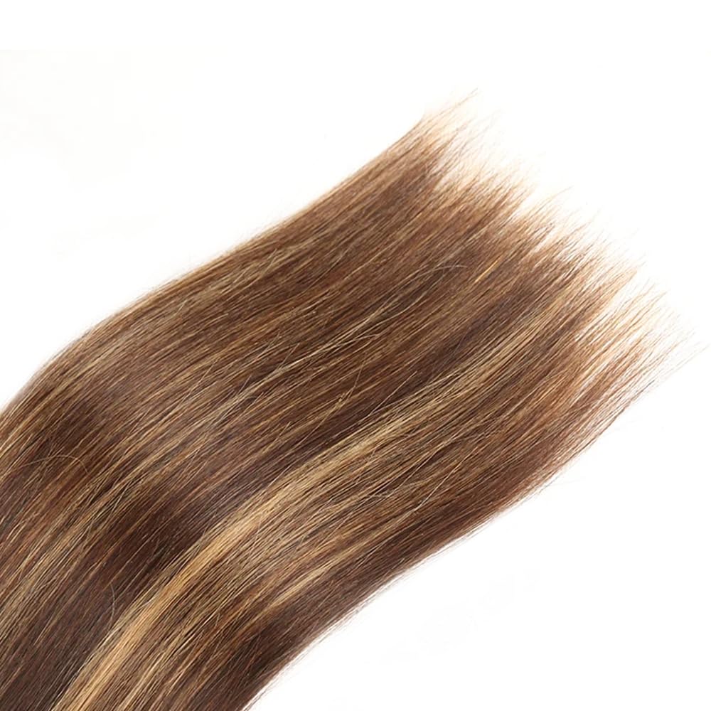 Highlight Human Hair Bundles 4/27 Bundle Ombre Straight Bundles Human Hair 12 12 12 Inch Healthy And Soft Brazilian Virgin Remy Hair Extensions Honey Brown Bundle Deals 300G